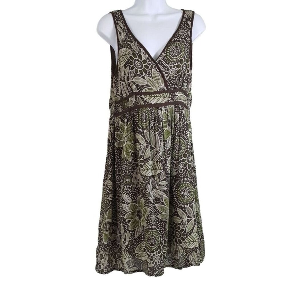 Bass Floral Summer Dress Green XS Surplice Crossover Lined Sleeveless